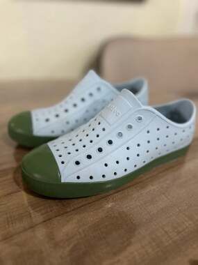 Native Shoes Kids Jefferson Slip-On Water Sneakers in Air Blue and Loch Green
